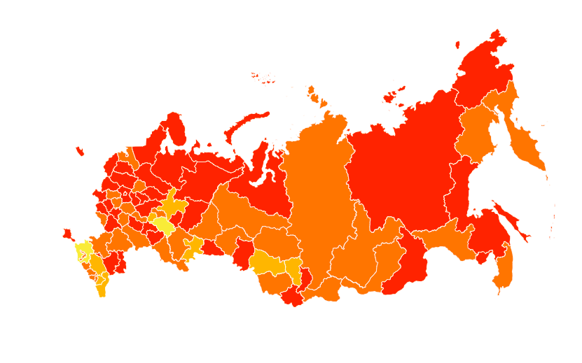 Действующие в Смоленской области ограничения по коронавирусу нанесли на федеральную карту