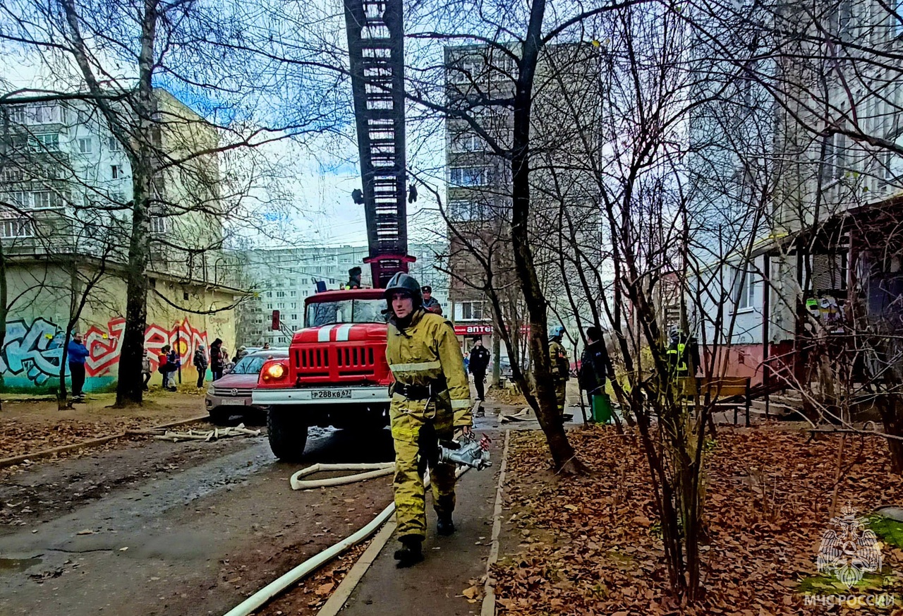 Пожарные спасли хозяйку загоревшейся квартиры на улице Петра Алексеева в Смоленске