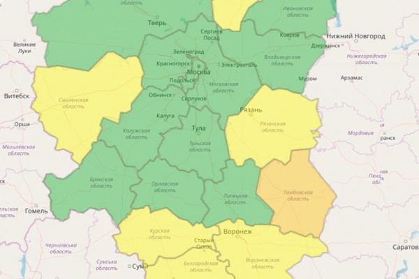 «Жёлтый» уровень опасности из-за грозы объявили в Смоленской области