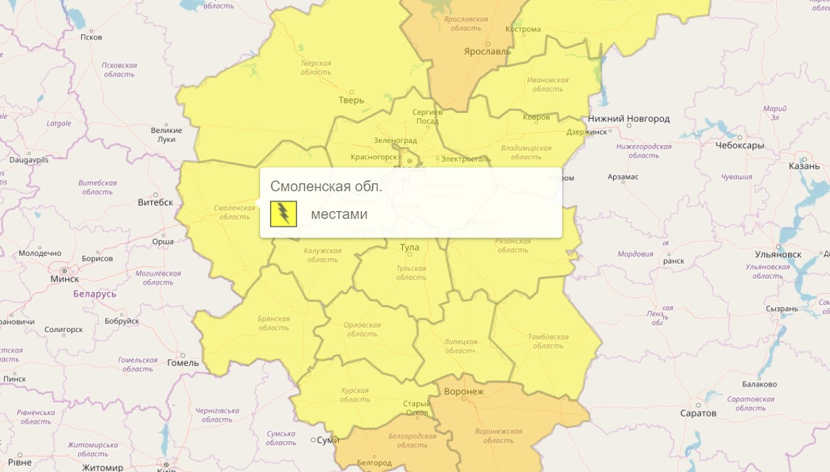 В Смоленской области объявили «жёлтый» уровень погодной опасности 
