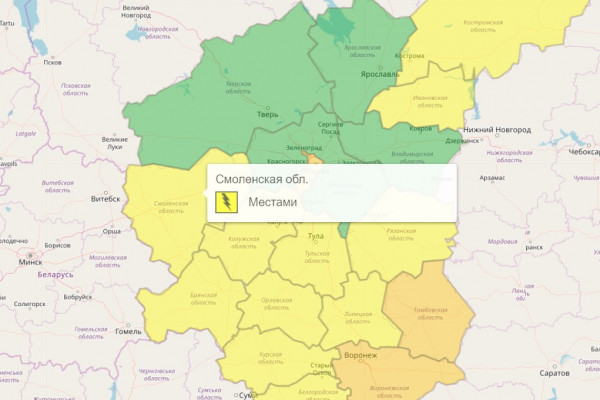 В Смоленской области до 14 июля действует «жёлтый» уровень погодной опасности