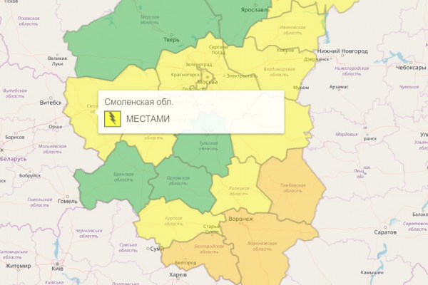 В Смоленской области 1 августа действует «жёлтый» уровень погодной опасности
