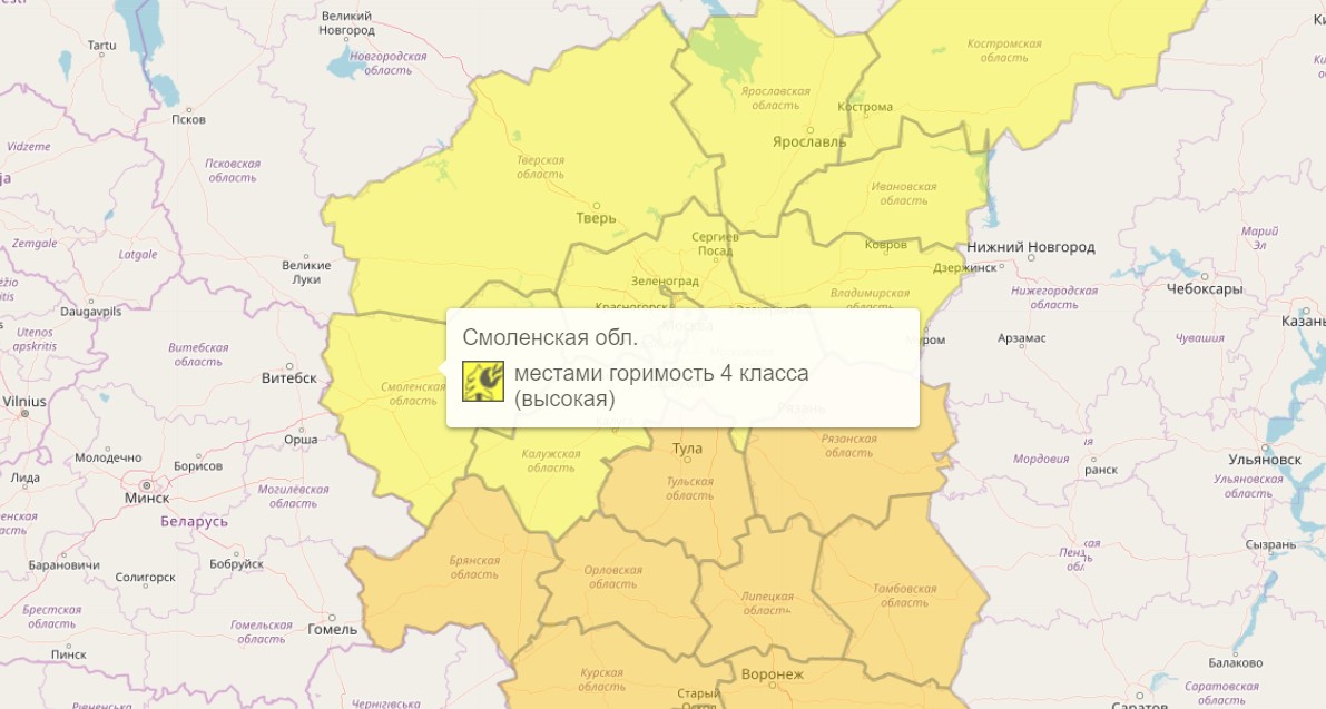 «Жёлтый» уровень пожарной опасности объявили в Смоленской области до 6 сентября