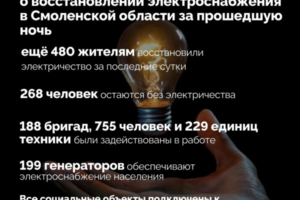 Без электроснабжения на Смоленщине остаются ещё 268 человек 