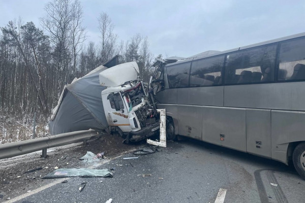 В Смоленской области на трассе М-1 столкнулись пассажирский автобус и грузовик