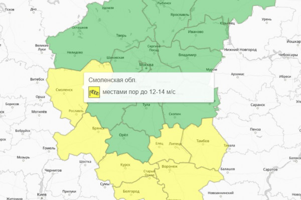 В Смоленской области объявлен «жёлтый» уровень опасности 25 октября