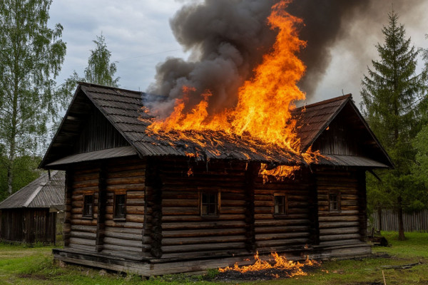 В Демидове вспыхнула деревянная баня