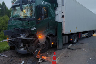 Три большегруза VOLVO столкнулись на трассе М-1 в Краснинском округе