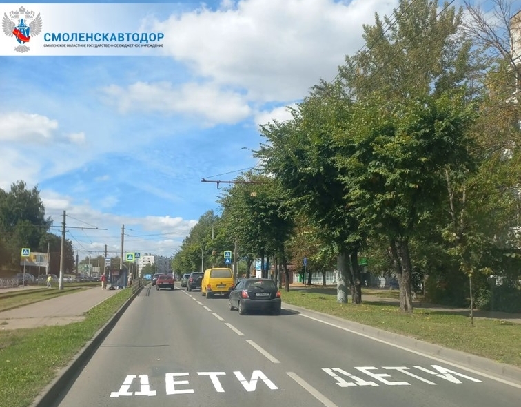 В Смоленске обновляют дорожную разметку около школ и детских садов в преддверии 1 сентября